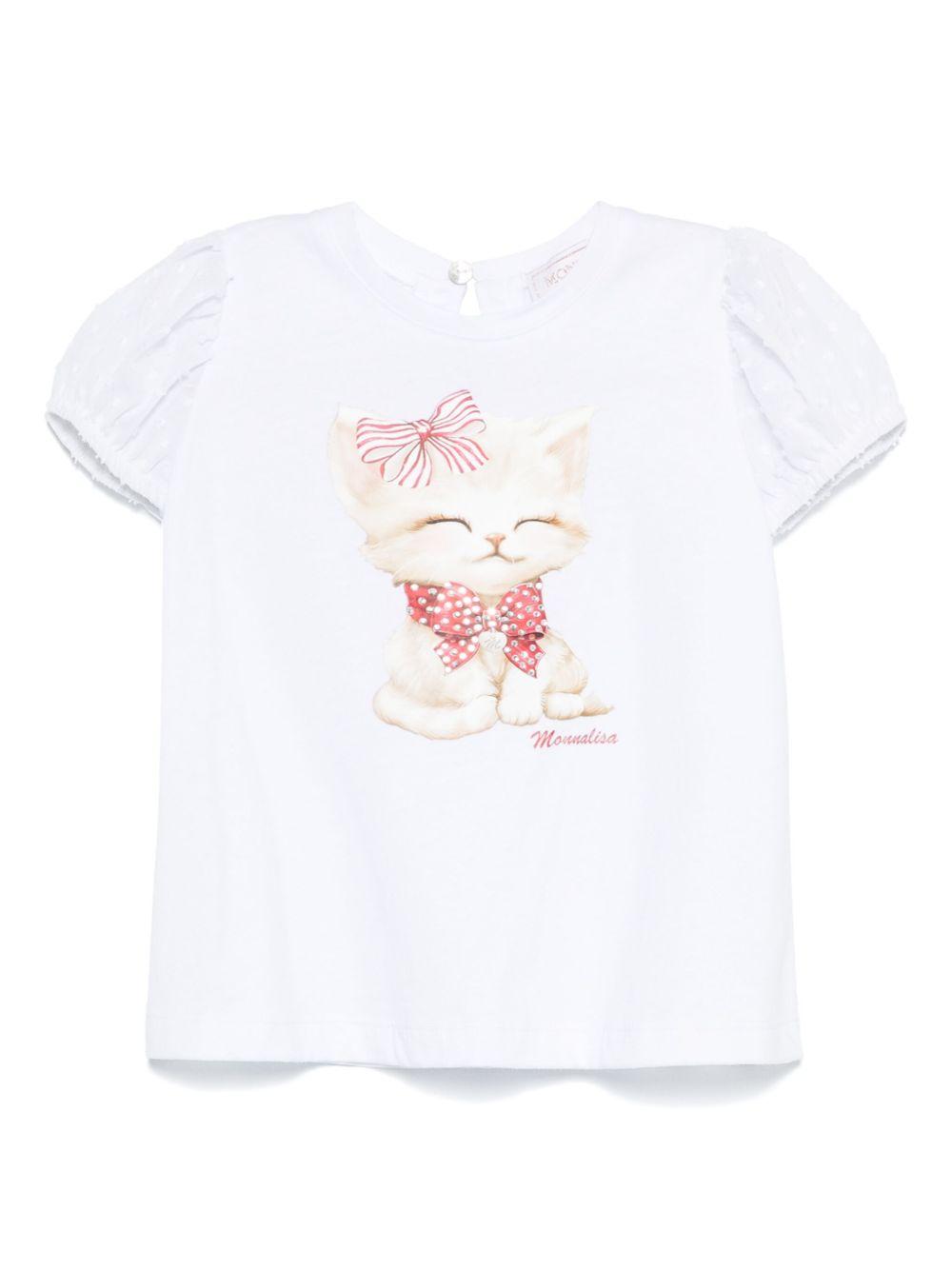 T-shirt per neonata Monnalisa bianco con stampa e decorazione con strass 39E619 5011 0099 MONNALISA 