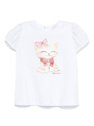T-shirt per neonata Monnalisa bianco con stampa e decorazione con strass 39E619 5011 0099 MONNALISA 