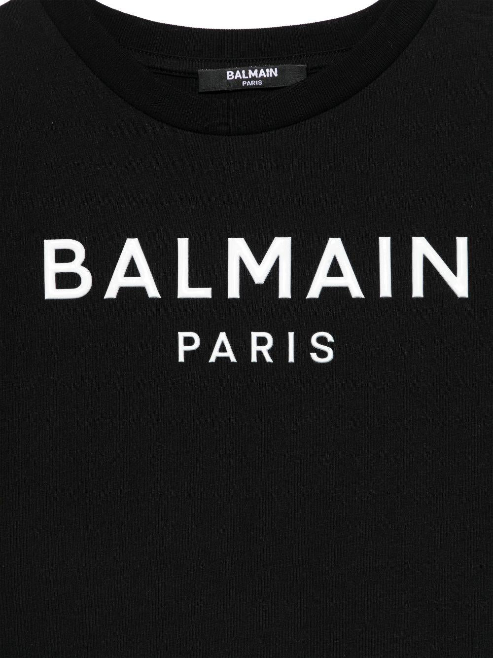 Abito con logo in rilievo per bambina Balmain Kids nero con girocollo BW1B11 Z0082 930BC BALMAIN KIDS 