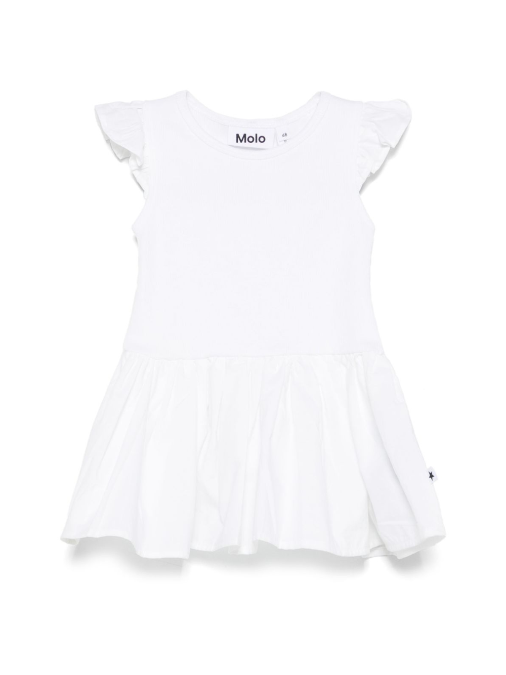 Abito per neonata Molo bianco Cimi con targhetta con logo e dettagli con ruches 4S25E101 5474 MOLO 