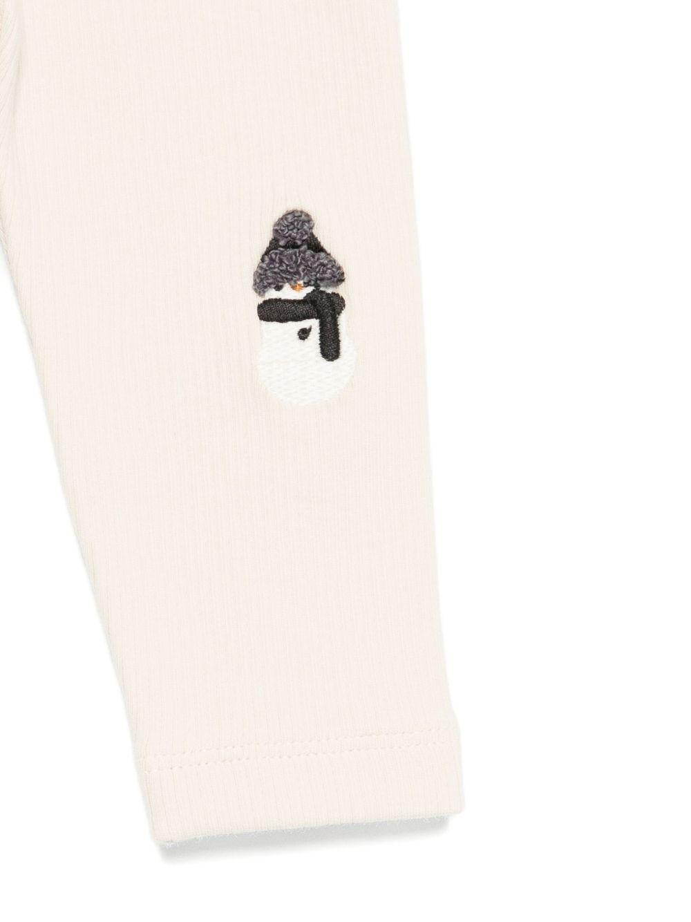 Pantaloni per neonata Donsje beige con pupazzo di neve ricamato 3042802 00004 DONSJE 