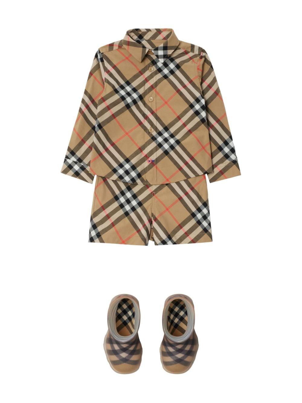 Camicia in cotone a quadri per neonato Burberry Kids beige con orlo dritto 8089804 B9368 BURBERRY KIDS 