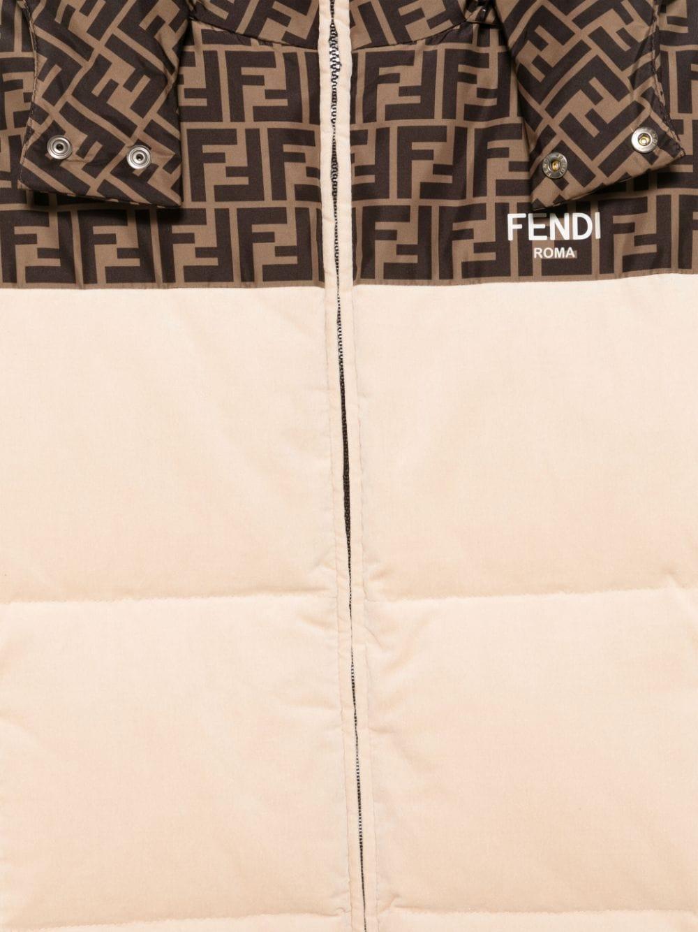 Giubbino per bambina Fendi Kids beige con cappuccio con logo monogramma FF JUA227 AS5B F1P2P FENDI KIDS 