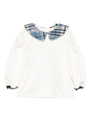 A'lapage white shirt for girls with plaid collar