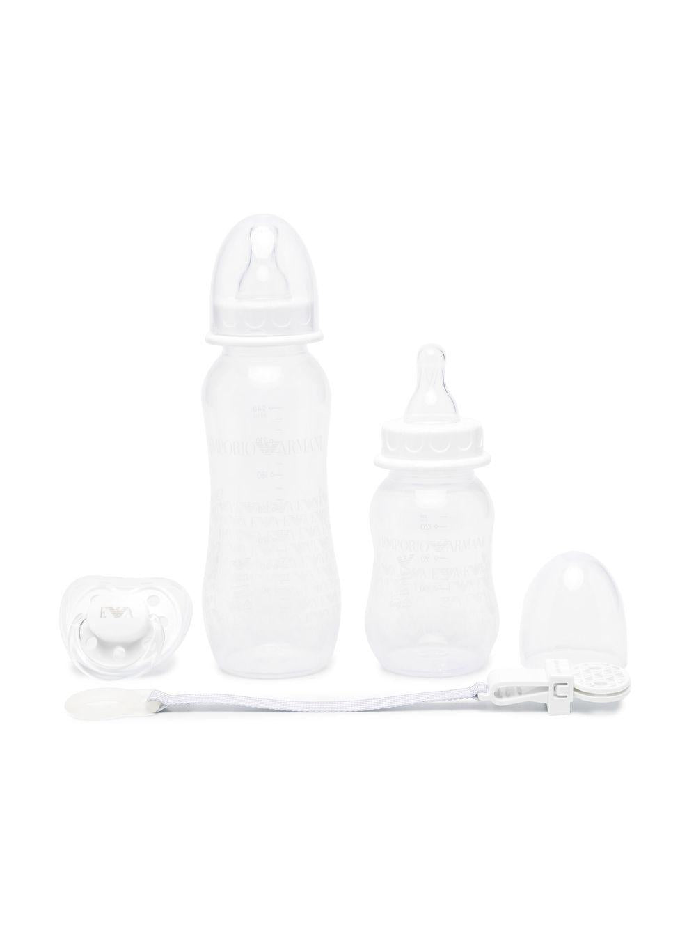 Set biberon e ciuccio per neonati Emporio Armani Kids bianco con stampa 407139 CC919 00010 EMPORIO ARMANI KIDS 