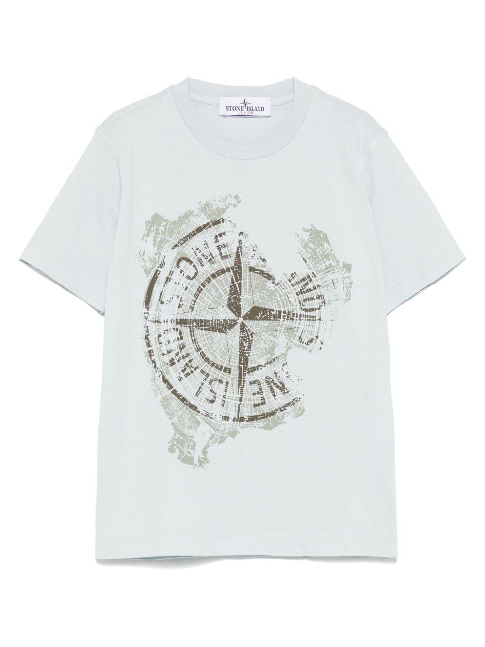 T-shirt con stampa per bambino Stone Island Junior azzurro con girocollo K1S162100010S0128 V0041 STONE ISLAND JUNIOR 