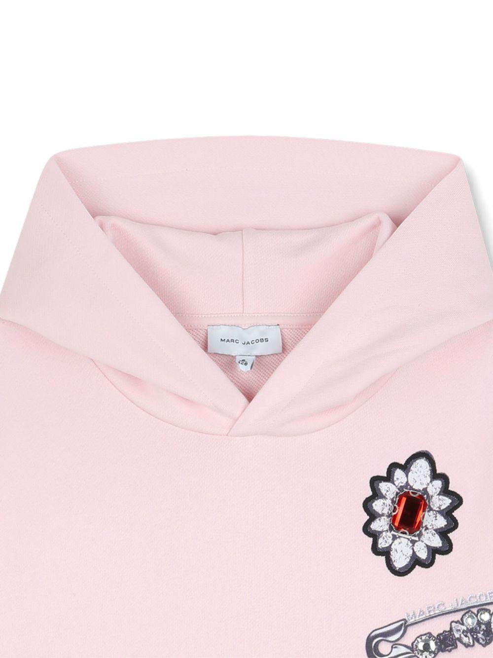 Felpa per bambina Marc Jabos Kids rosa con ricamo a fiori e cappuccio W60578 475 THE MARC JACOBS KIDS 