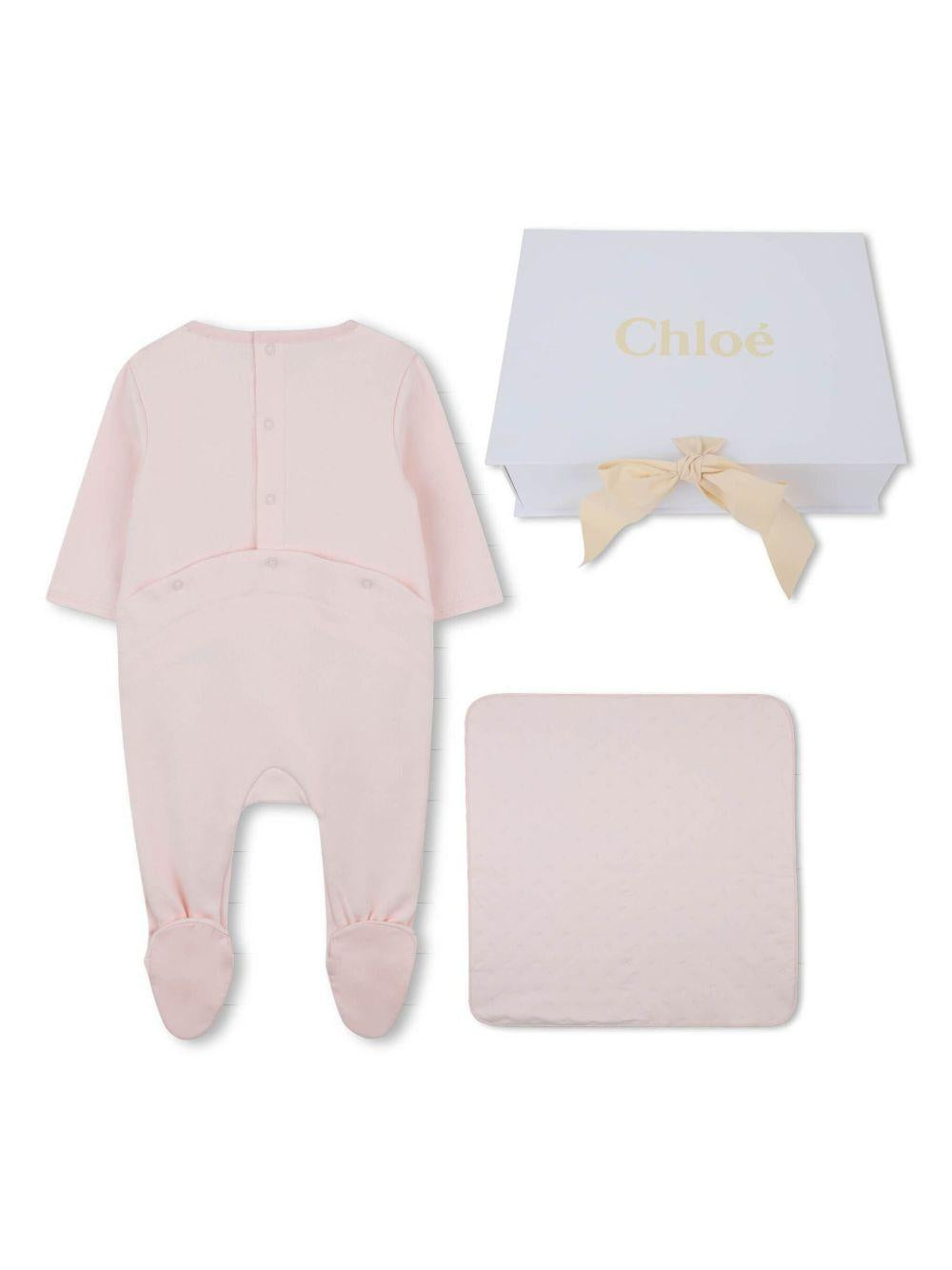 Set tutina e coperta per neonata Chloé Kids rosa con logo ricamato C20777 45Q CHLOE' KIDS 