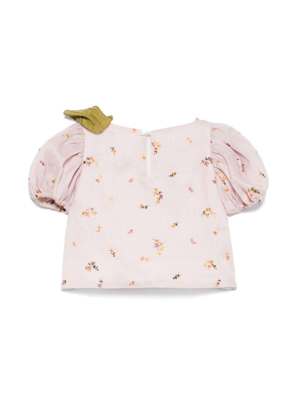 Top per neonata La Stupenderia rosa con ricamo a fiori TJTP94NB I02 LA STUPENDERIA 