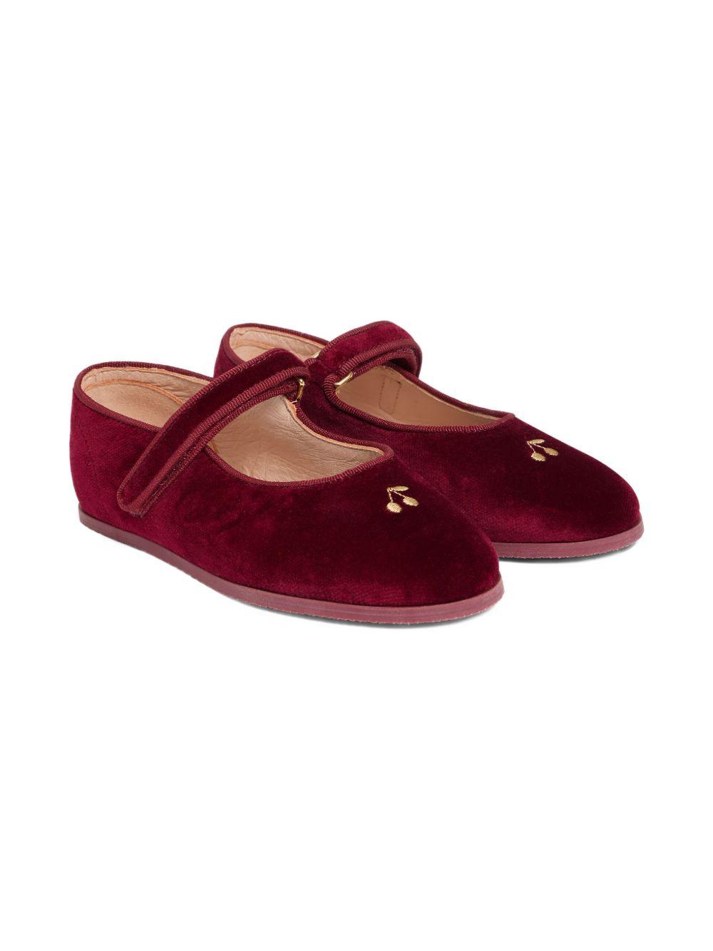 Ballerine per bambina Bonpoint rosso in velluto con ricamo W05GSOW00001 052 BONPOINT 