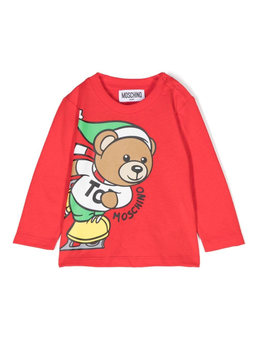 T-shirt per neonati Moschino Kids rosso con motivo Teddy Bear MSO00RLAA10 50109 MOSCHINO KIDS 