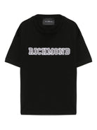 T-shirt per bambino John Richmond Junior nero con applicazione frontale con logo RBP25178TS BLACK JOHN RICHMOND JUNIOR 