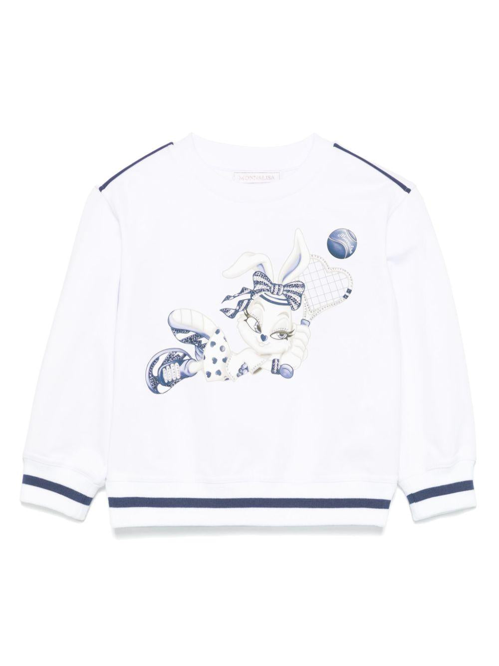 Felpa per bambina Monnalisa bianco con decorazione in cristalli sul davanti 19E614 5012 9956 MONNALISA 