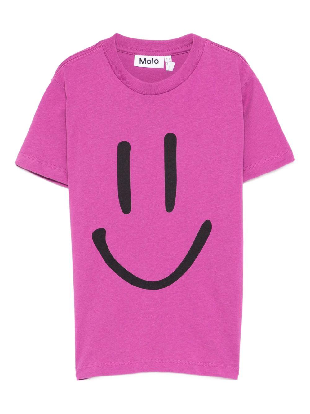 T-shirt per bambina Molo fucsia con stampa smile 6S26A201 5627 MOLO 