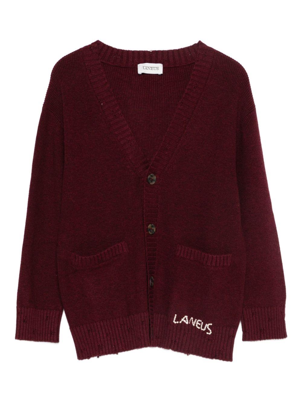 Cardigan per bambino Laneus Kids rosso con logo ricamato sul davanti F5LKJUCA077 039 LANEUS 