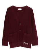 Cardigan per bambino Laneus Kids rosso con logo ricamato sul davanti F5LKJUCA077 039 LANEUS 