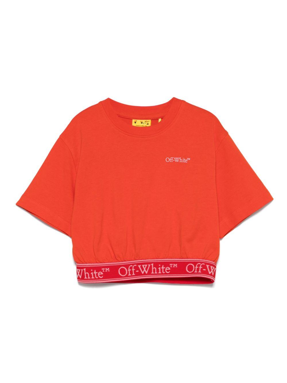 T-shirt con stampa logo per bambina Off-White Kids rosso con maniche corte OGAA018S25JER001 2630 OFF WHITE KIDS 