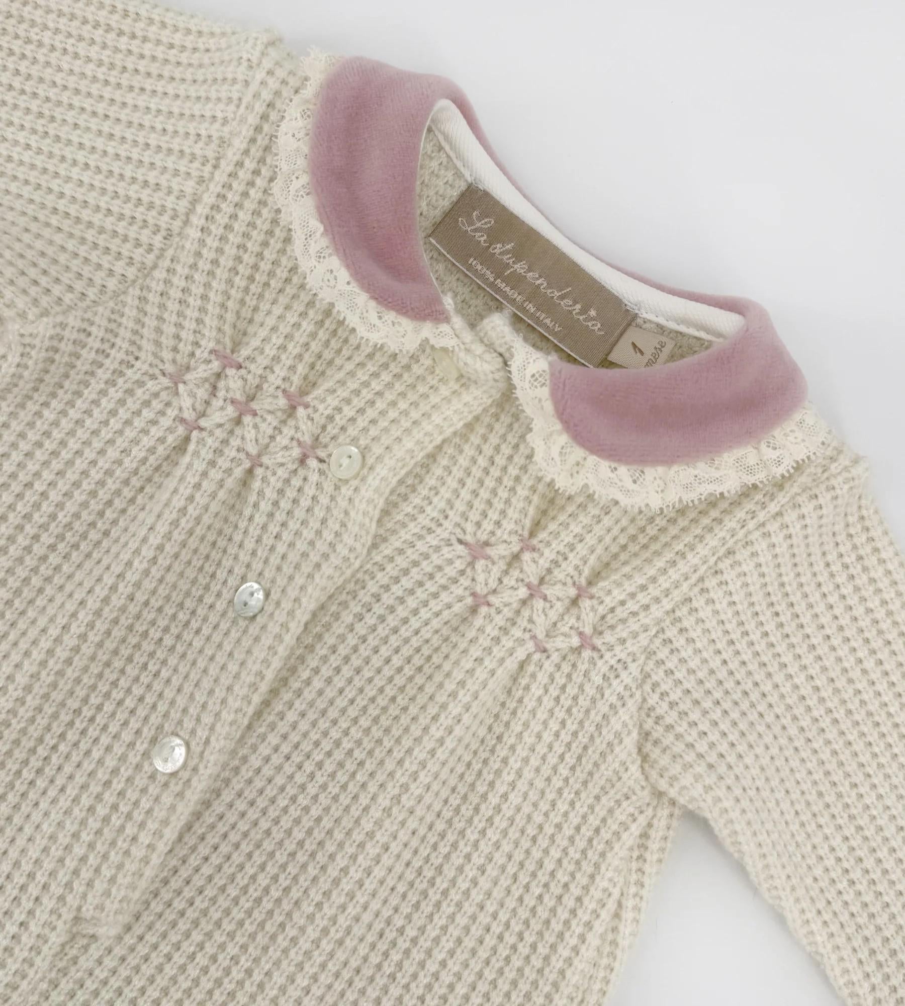 Tutina per neonata La Stupenderia bianca con dettaglio colletto rosa 1TBTT10 M20L23 LA STUPENDERIA 