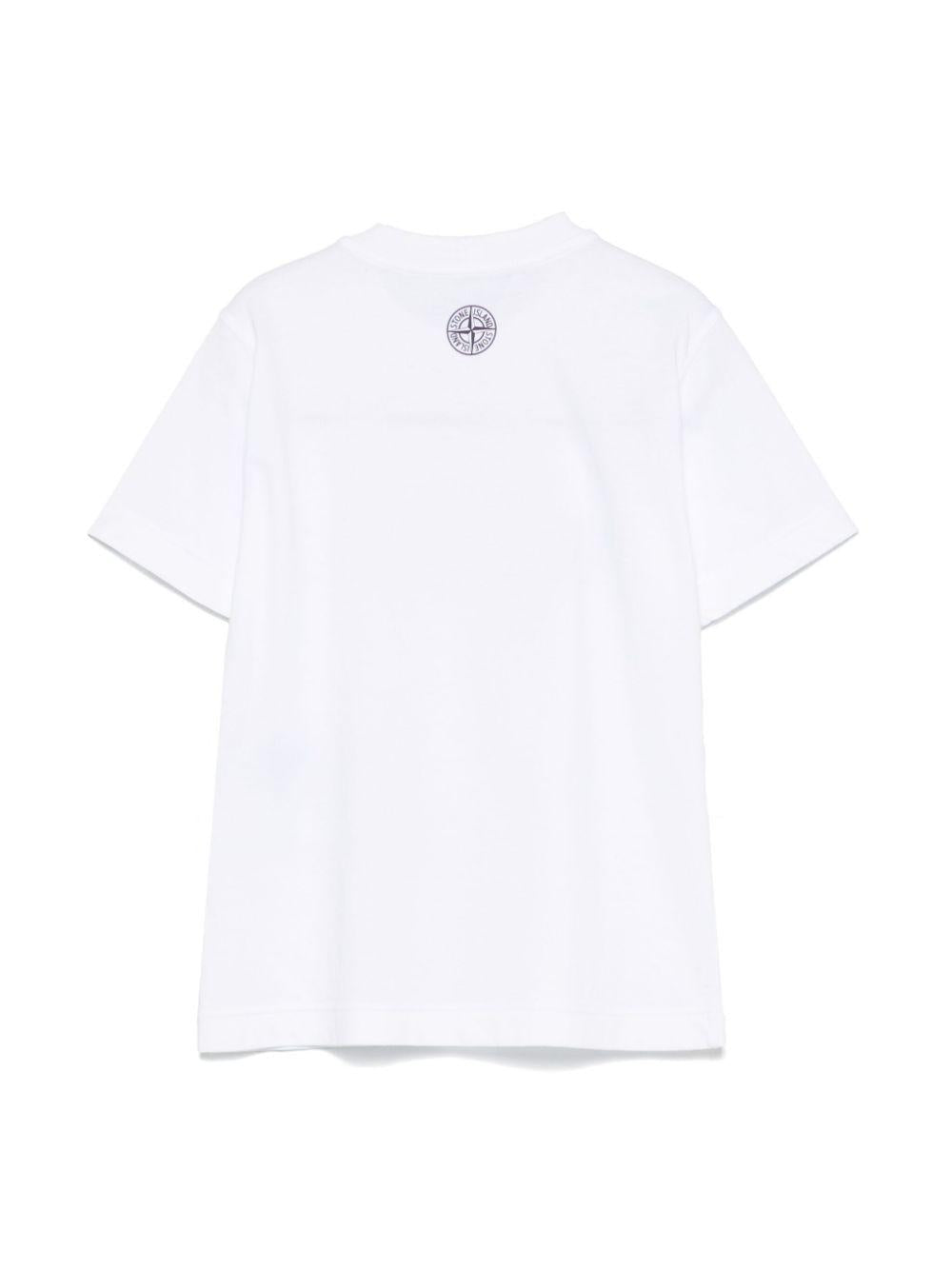 T-shirt con stampa per bambino Stone Island Junior bianco con girocollo K1S162100010S0150 V0001 STONE ISLAND JUNIOR 