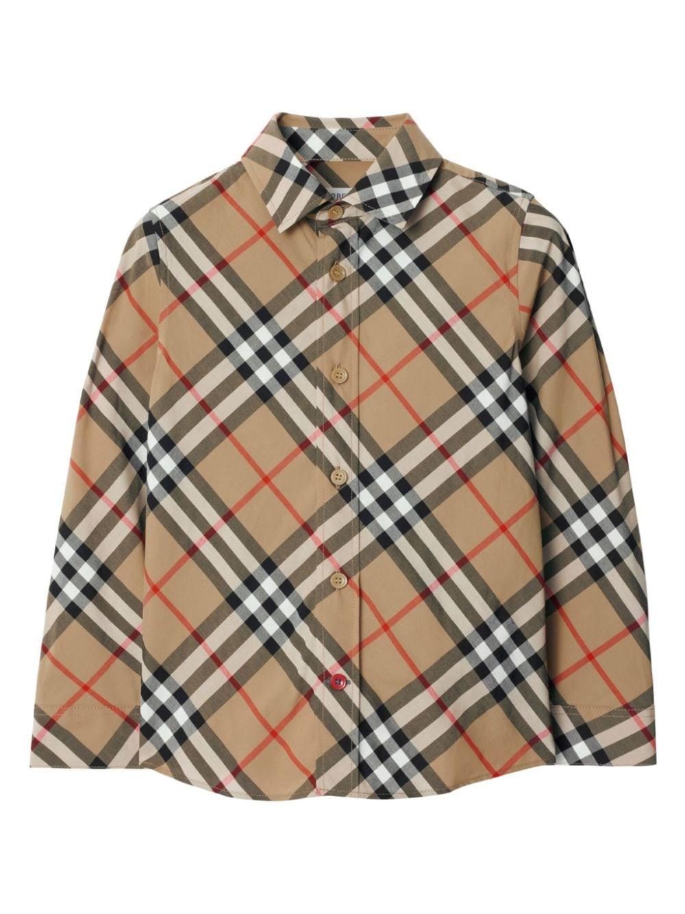 Camicia in cotone con motivo vintage check per bambino Burberry Kids beige con colletto alla francese 8088966 B9368 BURBERRY KIDS 
