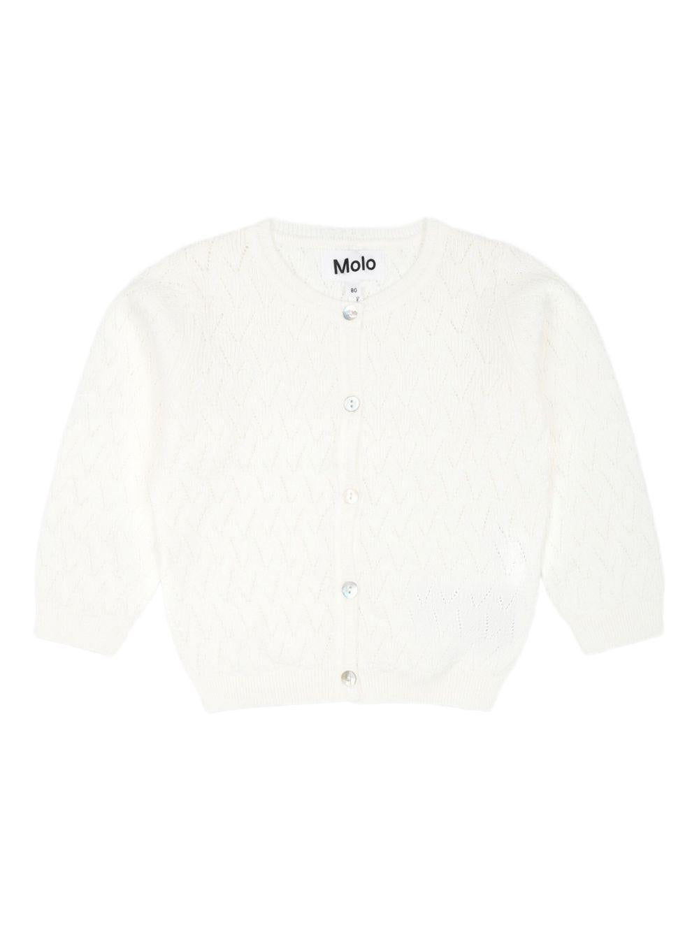 Cardigan per neonata Molo bianco in maglia con scollo rotondo 4S25K303 5474 MOLO 