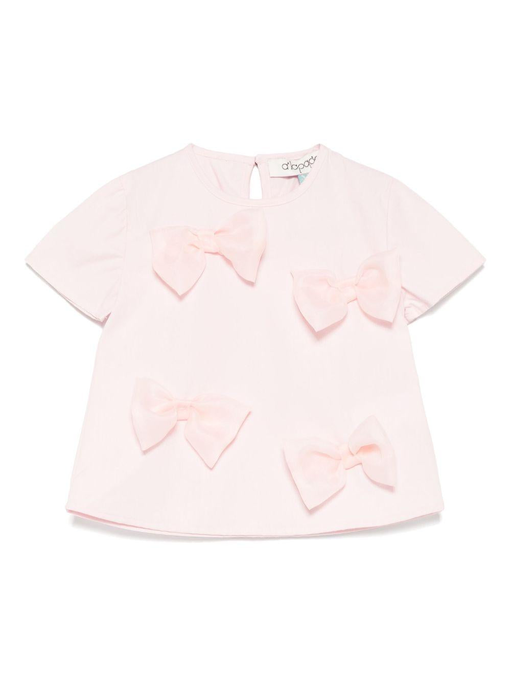 T-shirt per neonata A'lapage rosa in cotone con dettaglio fiocchi AL09 ROSA A'LAPAGE 