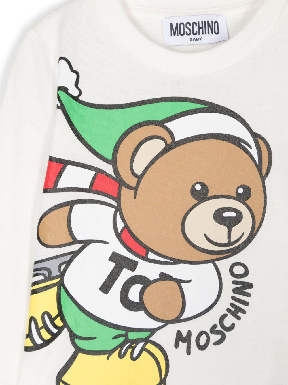 T-shirt per neonati Moschino Kids bianco con motivo Teddy Bear MSO00RLAA10 10063 MOSCHINO KIDS 