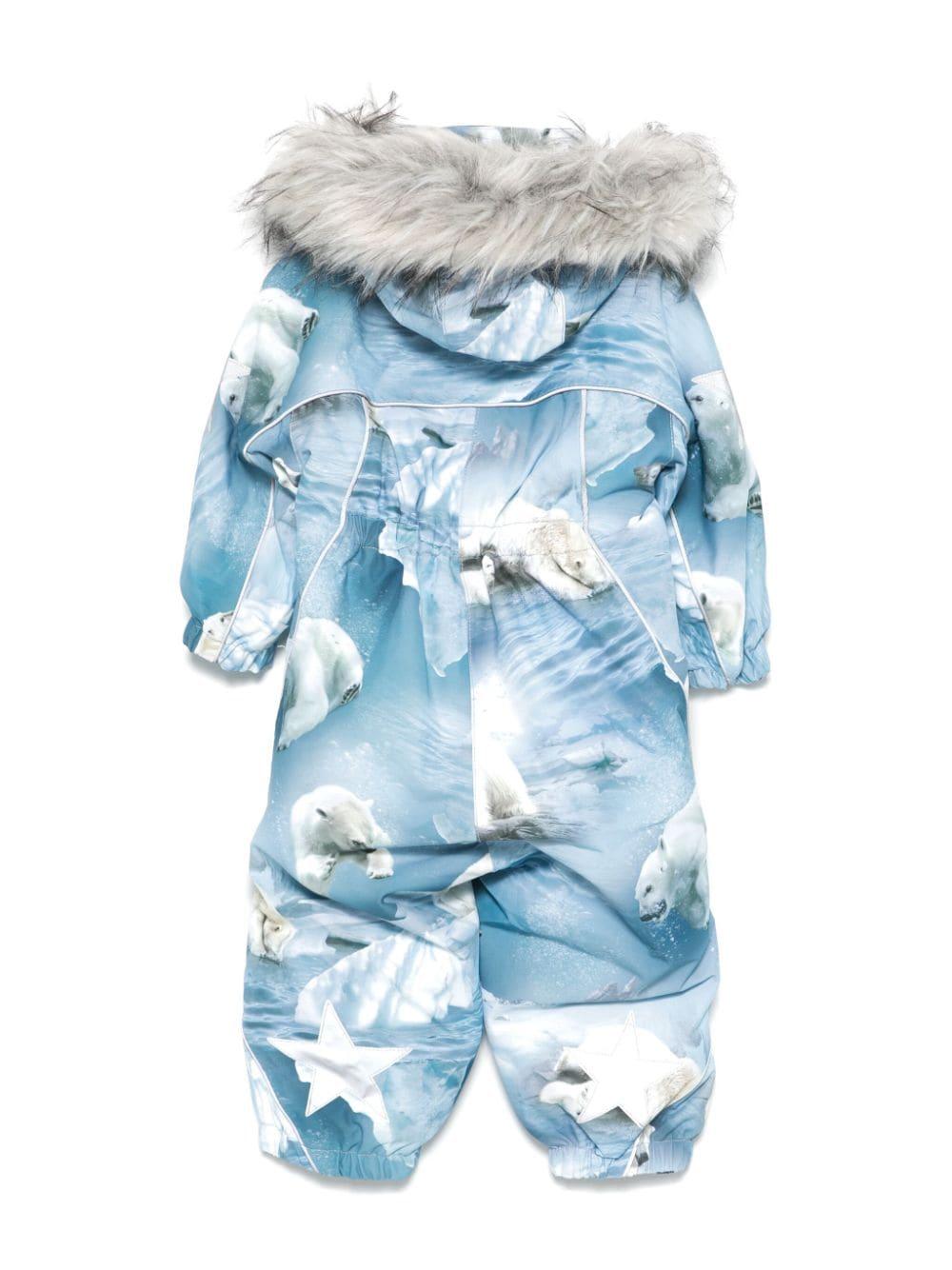 Tuta da neve per neonato Molo Box Fur azzurro con cappuccio con bordo in pelliccia 5W24N104 9111 MOLO 