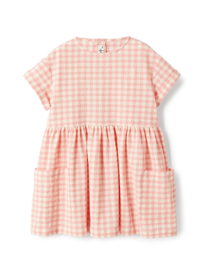 Pink Il Gufo dress for girls with checked pattern