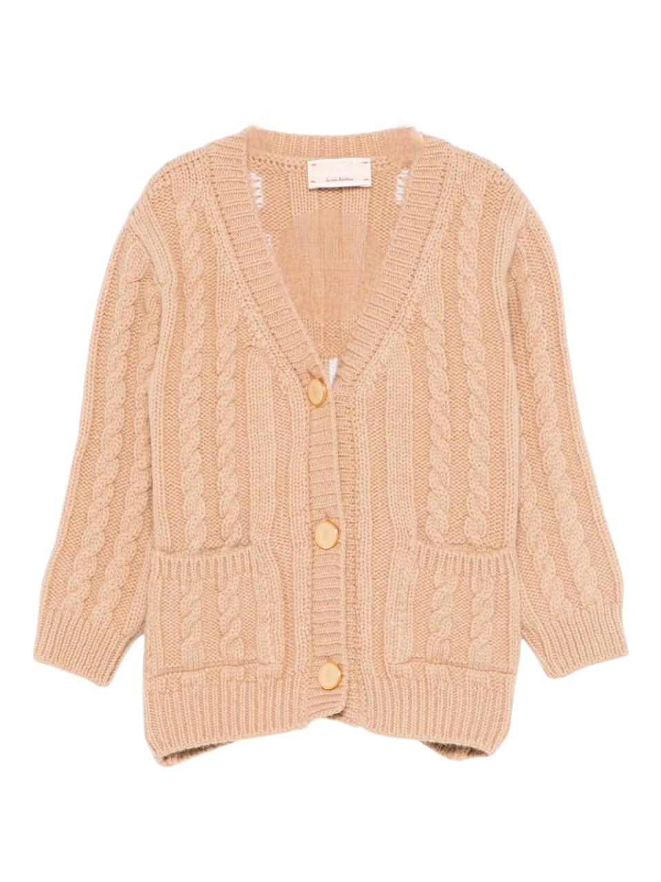 Cardigan per neonata Elisabetta Franchi La Mia Bambina beige con logo sulla parte posteriore EGMA046CFL230 D765 ElISABETTA FRANCHI 