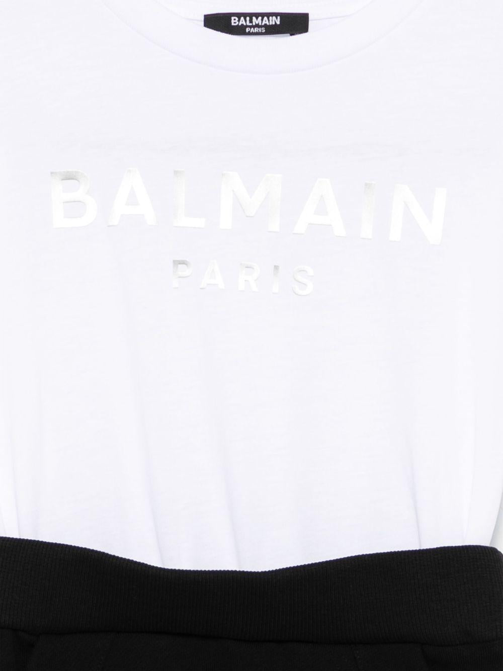 Abito per bambina Balmain Kids bianco e nero con due tasche laterali BW1B81 Z0081 930BC BALMAIN KIDS 