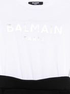 Abito per bambina Balmain Kids bianco e nero con due tasche laterali BW1B81 Z0081 930BC BALMAIN KIDS 