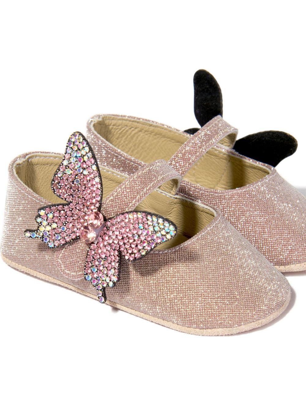 Ballerine per neonata BabyWalker rosa con glitter e decorazione a farfalla PB1644 DUSTY PINK BABYWALKER 