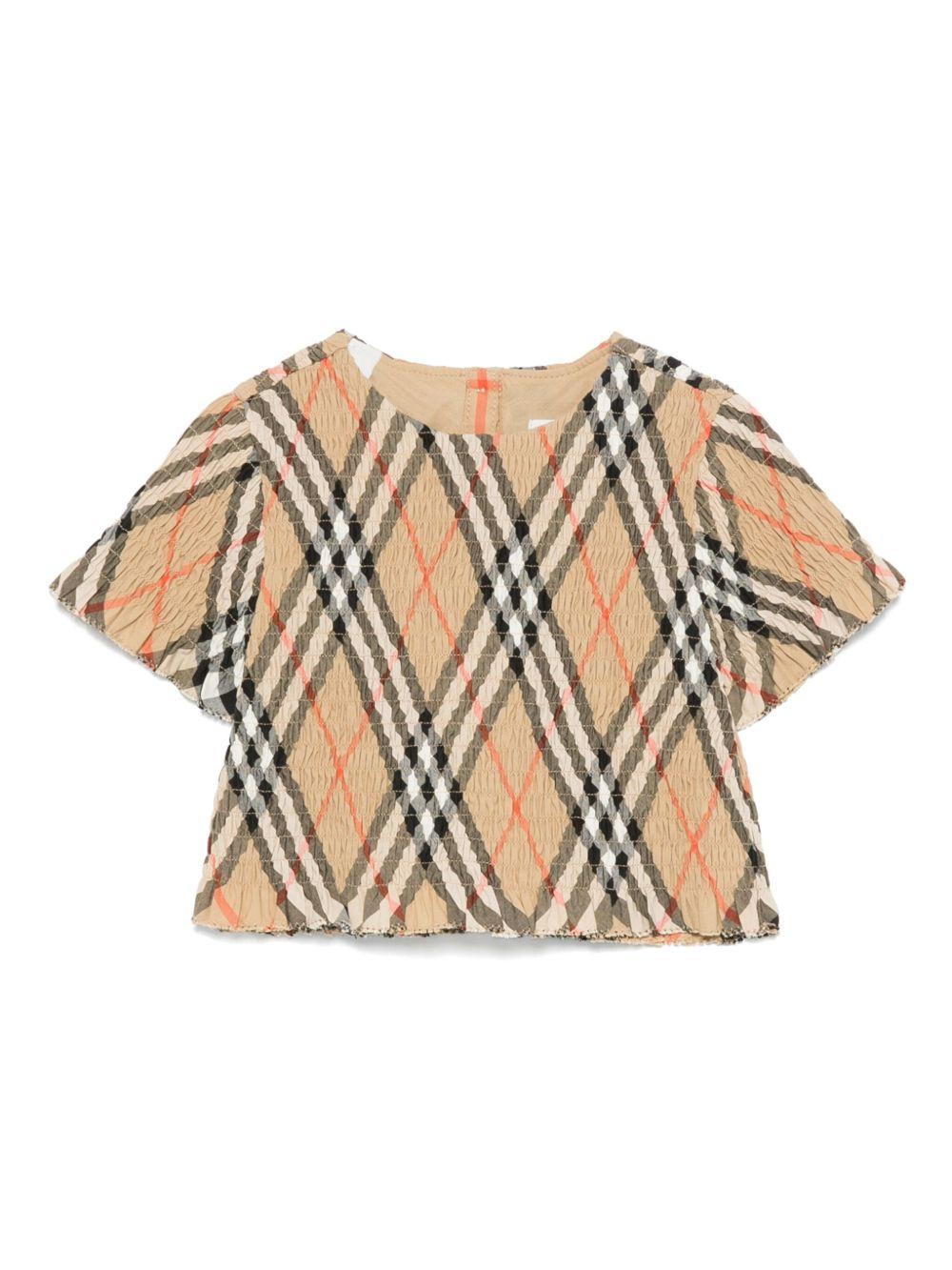 Blusa per neonata Burberry Kids Madeline beige con motivo Vintage Check 8100547 B9368 BURBERRY KIDS 