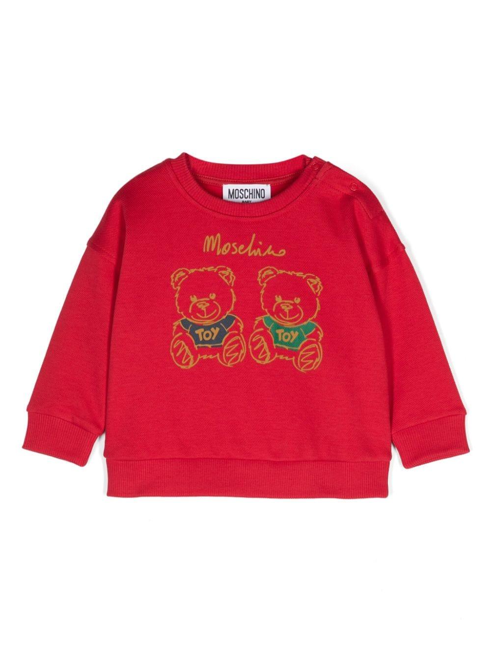 Felpa per neonati Moschino Kids rosso con stampa Teddy Bear MUF05KLCA64 50307 MOSCHINO KIDS 