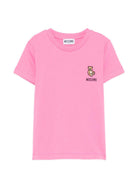 T-shirt per bambina Moschino Kids rosa con ricamo Teddy Bear HUM05TLAA02 50533 MOSCHINO KIDS 