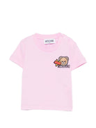 T-shirt per neonata Moschino Kids rosa con dettagli in rilievo MVM047LAA24 51473 MOSCHINO KIDS 