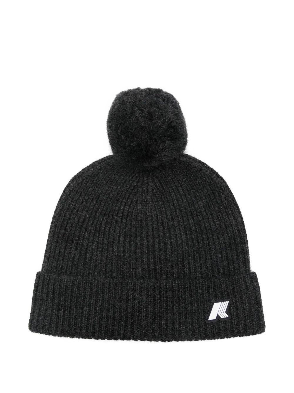 Berretto per bambina K-Way Kids nero con pompon a coste K31359W AZ3 K-WAY KIDS 