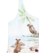 Costume da bagno per bambina Molo azzurro e beige con stampa da spiaggia 8S25P509 3783 MOLO 