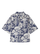 Camicia in popeline per bambino Bonpoint blu con stampa fiori S05BSHW00029 515 BONPOINT 