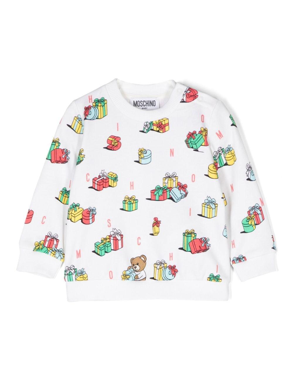 Felpa per neonato Moschino Kids bianco con stampa Teddy Bear M7F04QLCB52 83633 MOSCHINO KIDS 