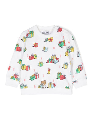 Moschino Kids white baby sweatshirt with Teddy Bear print