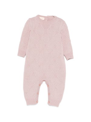 Elisabetta Franchi La Mia Bambina baby girl's purple onesie with diamond-patterned knit