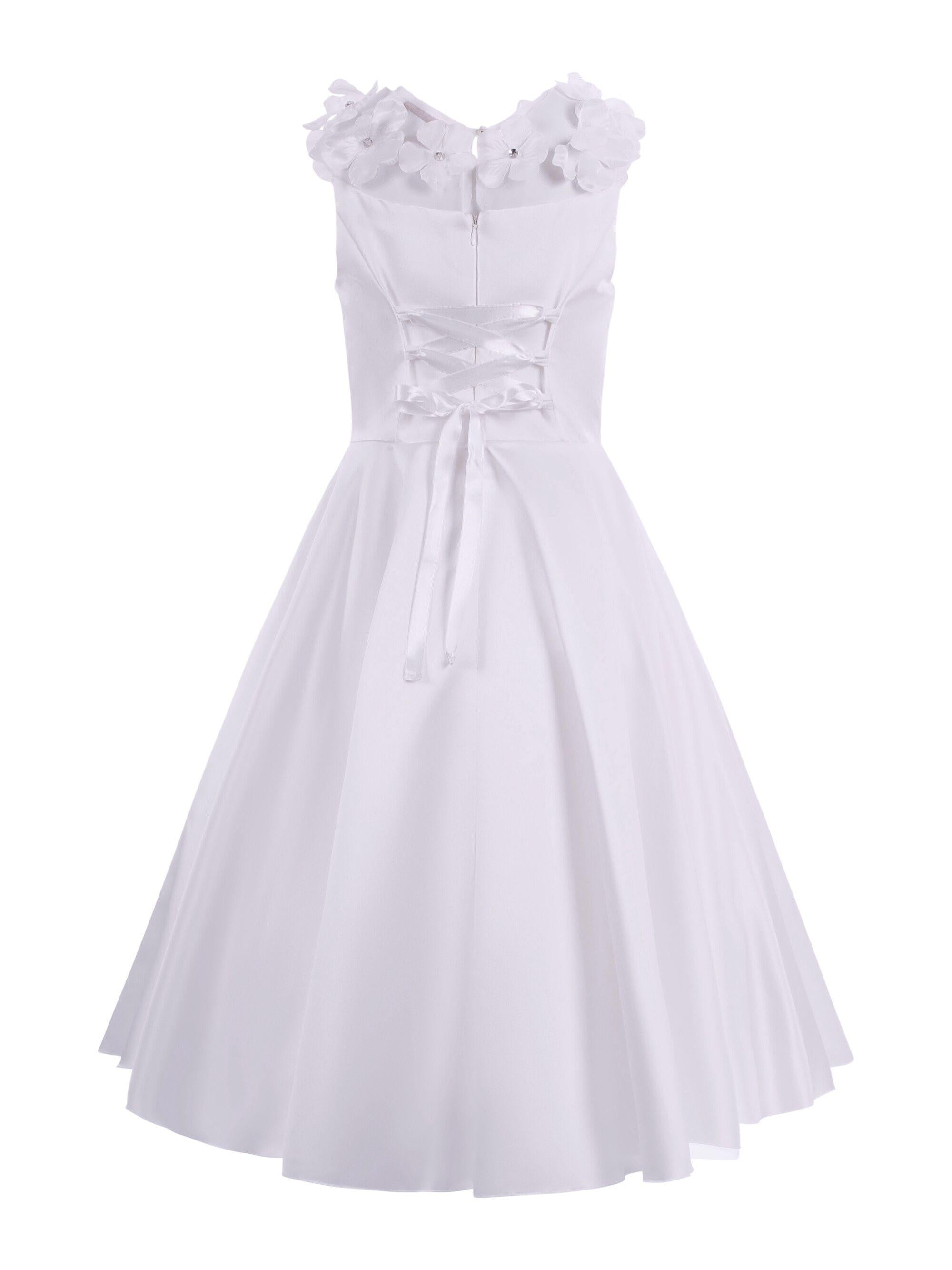 Abito per bambina Monnalisa bianco con dettaglio a fiori 77G900 7121 0001 MONNALISA 