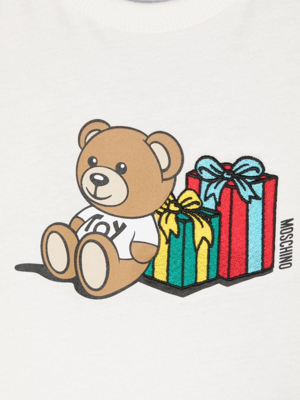 T-shirt per neonati Moschino Kids bianco con stampa Teddy Bear MUO00VLAA10 10063 MOSCHINO KIDS 
