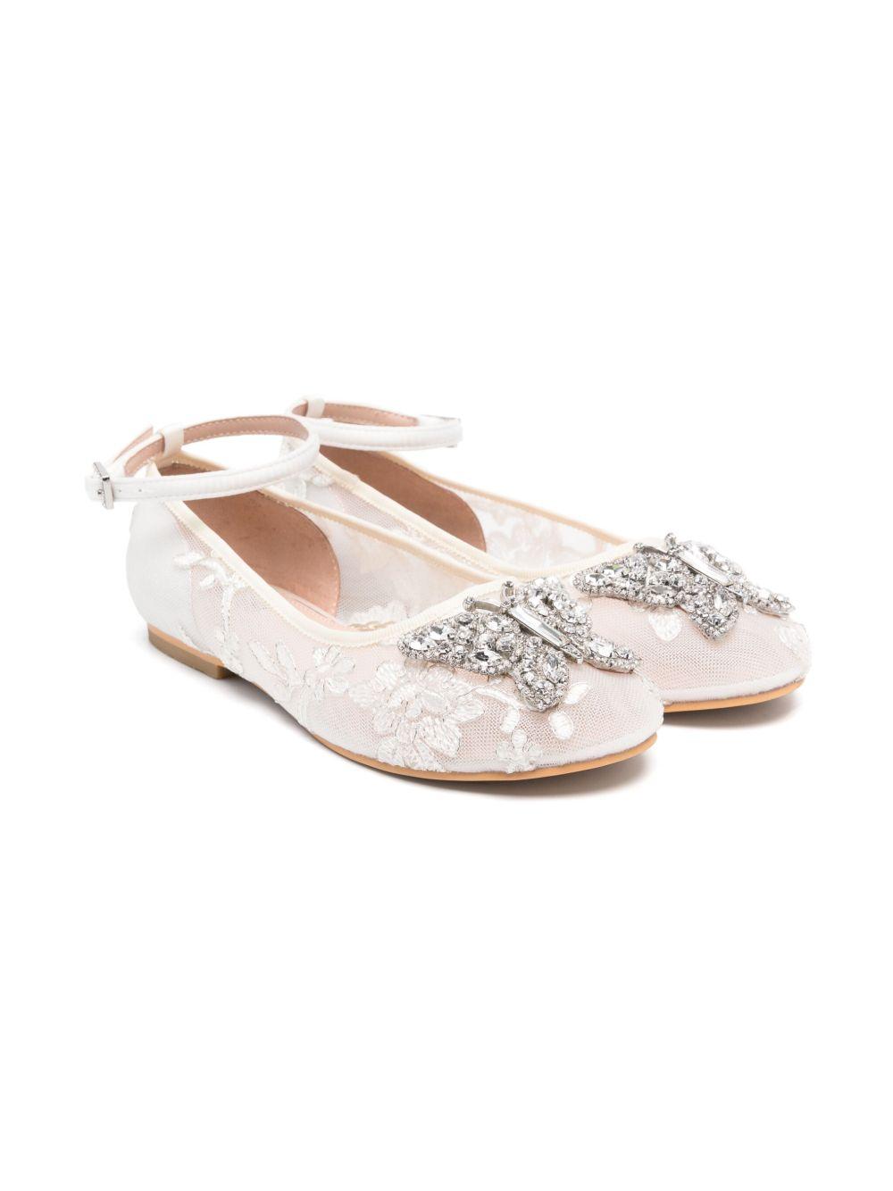 Ballerine per bambina Aruna Seth bianco con ricamo e decorazione in cristalli AS76LA 020 ARUNA SETH 