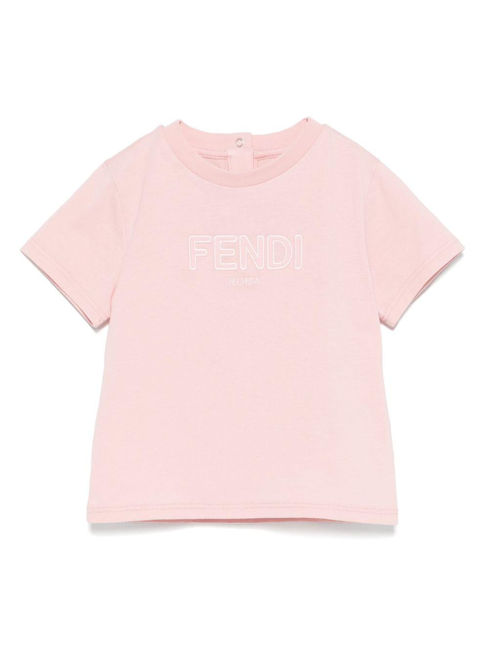 T-shirt per neonata Fendi Kids rosa con ricamo logo sul davanti BUI089 7AJ F1QYD FENDI KIDS 