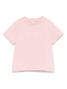 T-shirt per neonata Fendi Kids rosa con ricamo logo sul davanti BUI089 7AJ F1QYD FENDI KIDS 