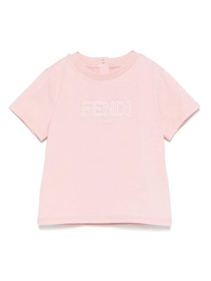 Fendi Kids pink baby girl T-shirt with logo embroidery on the front