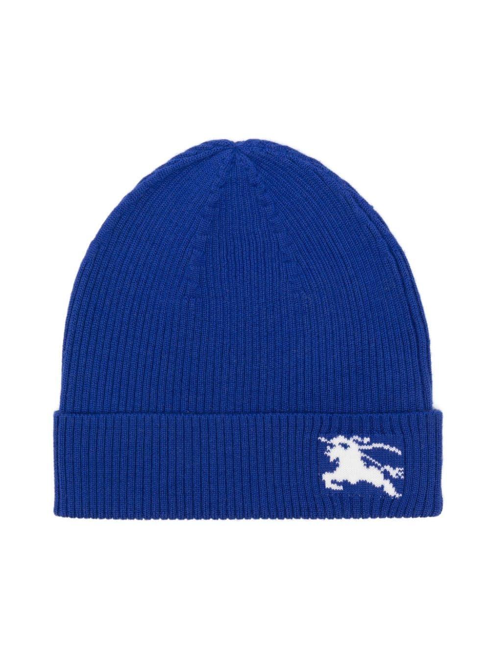 Berretto lavorato a maglia con motivo cavaliere equestre per bambino Burberry Kids blu con dettagli a coste 8087846 B7320 BURBERRY KIDS 
